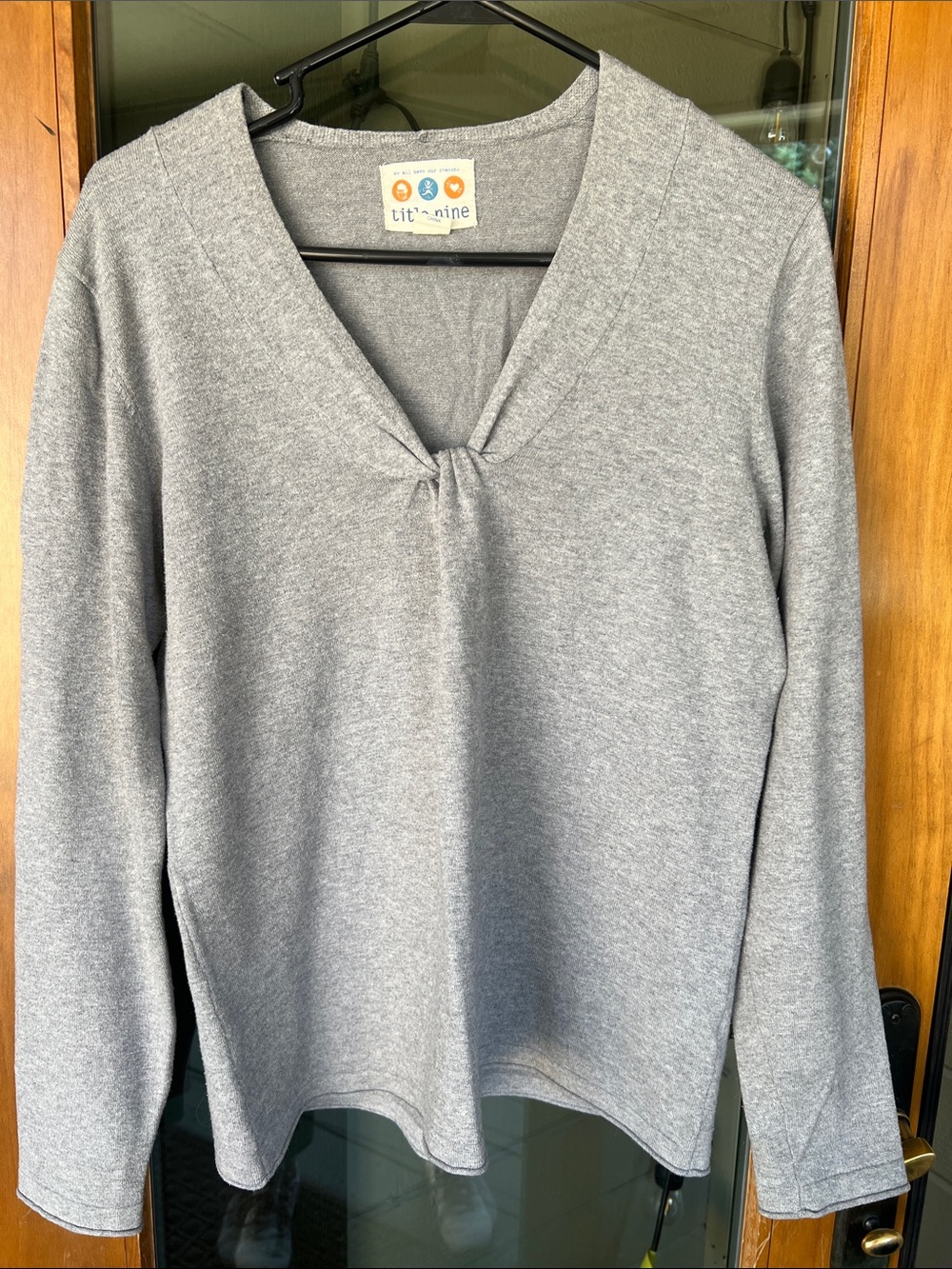 Title Nine Gray Twist Knot V-Neck Pullover Sweater - Size large